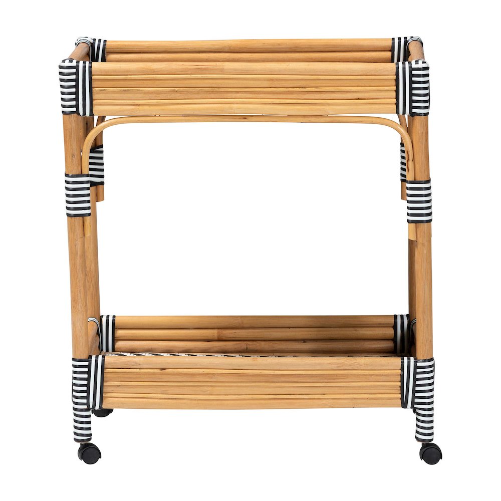 Carmine Natural Rattan Kitchen Cart - 2-Tier Handwoven Wicker Storage Trolley. Picture 2