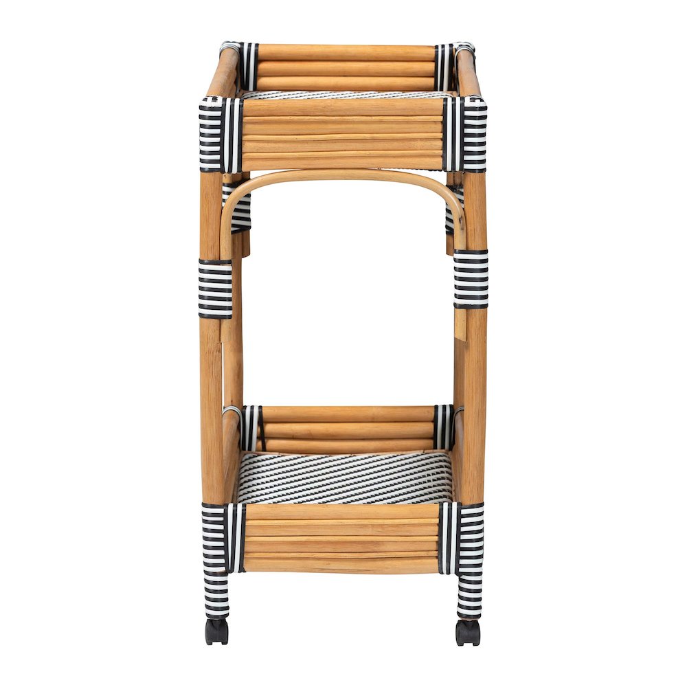 Carmine Natural Rattan Kitchen Cart - 2-Tier Handwoven Wicker Storage Trolley. Picture 3