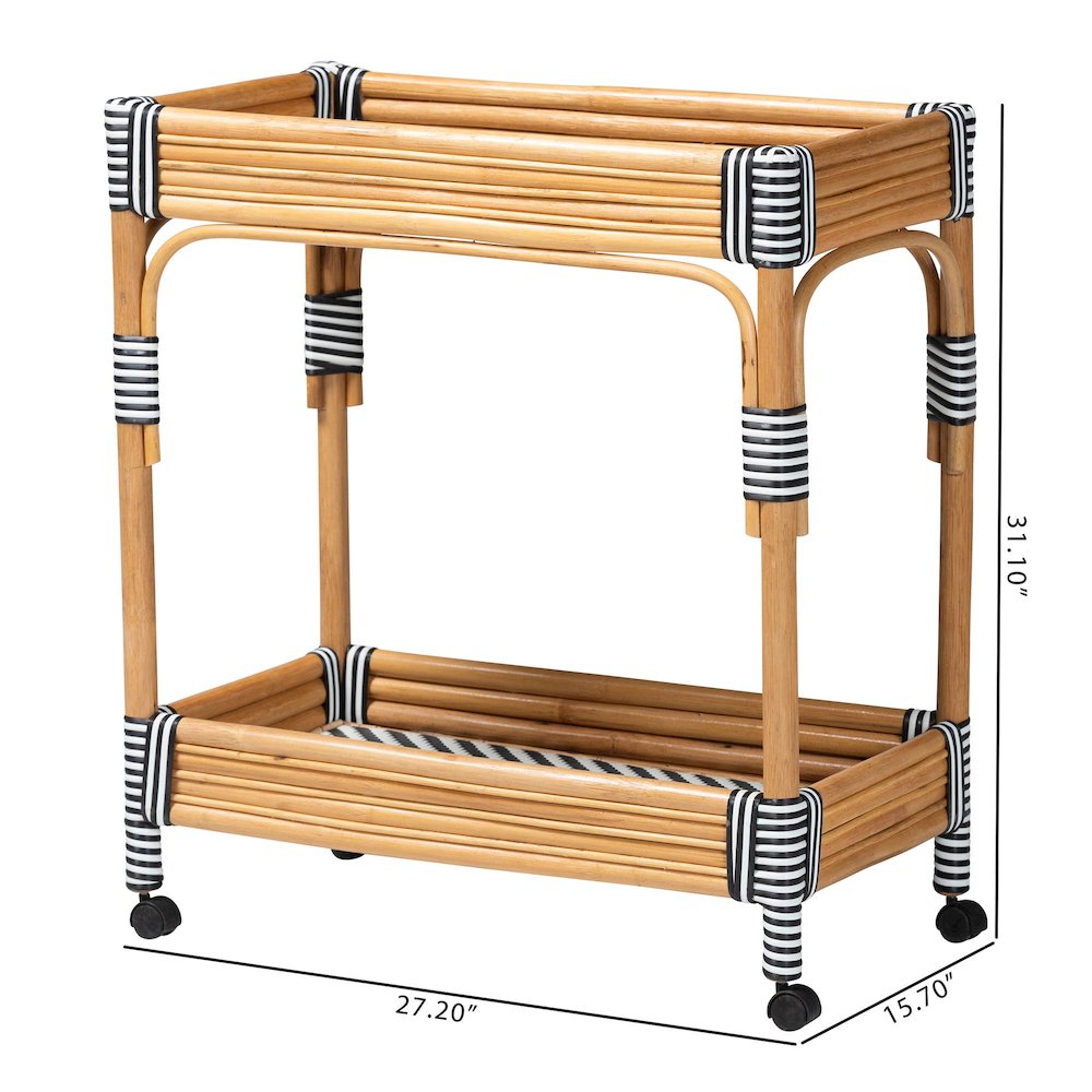 Carmine Natural Rattan Kitchen Cart - 2-Tier Handwoven Wicker Storage Trolley. Picture 8