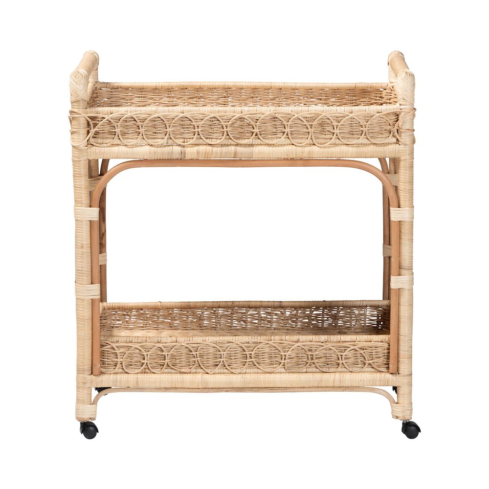 Carole Natural Rattan Kitchen Cart - 2-Tier Handwoven Wicker Storage Trolley. Picture 2