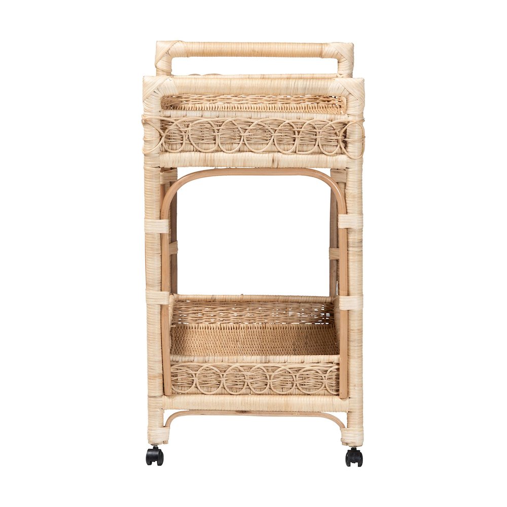 Carole Natural Rattan Kitchen Cart - 2-Tier Handwoven Wicker Storage Trolley. Picture 3