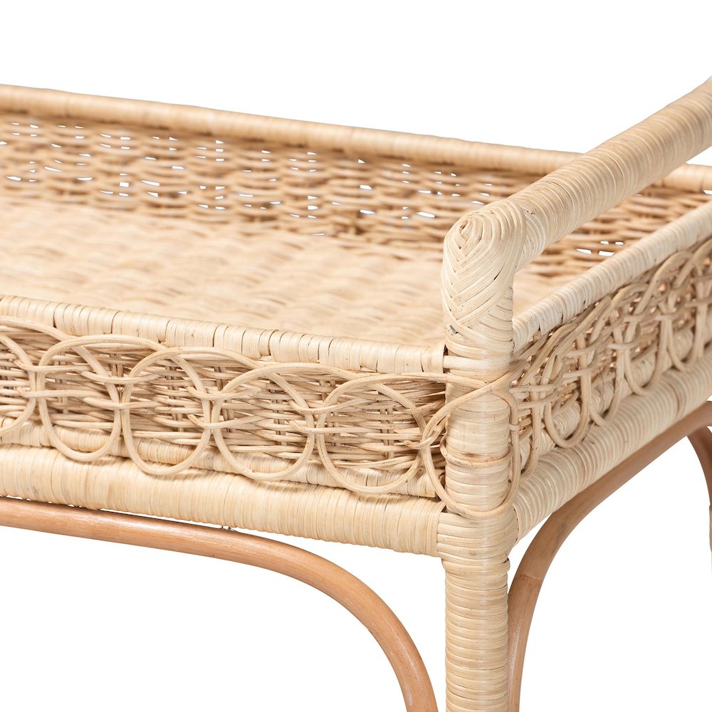 Carole Natural Rattan Kitchen Cart - 2-Tier Handwoven Wicker Storage Trolley. Picture 4