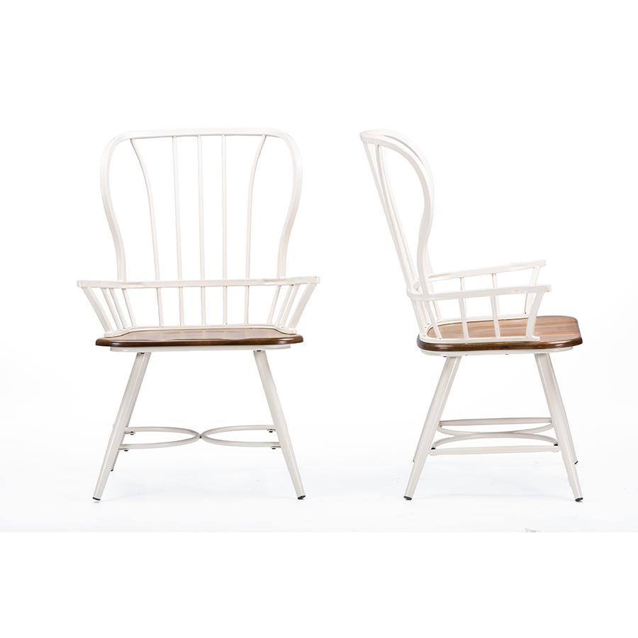 Wood and White Metal Vintage Industrial Dining Arm Chair (Set of 2). Picture 4