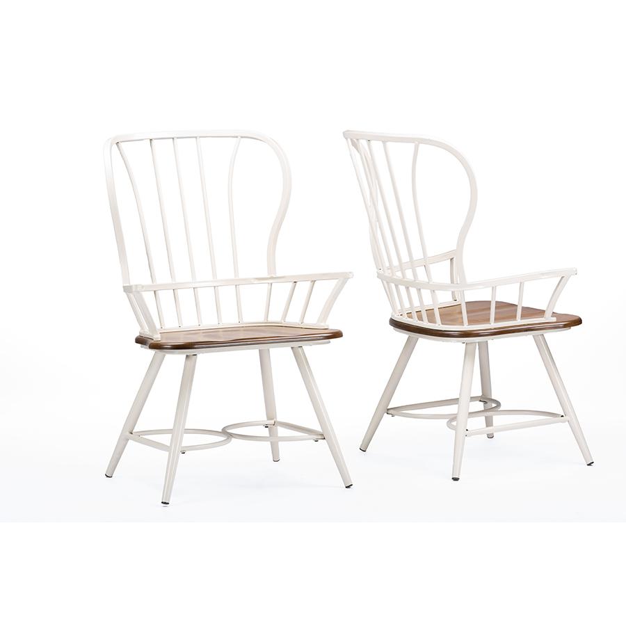 Wood and White Metal Vintage Industrial Dining Arm Chair (Set of 2). Picture 1