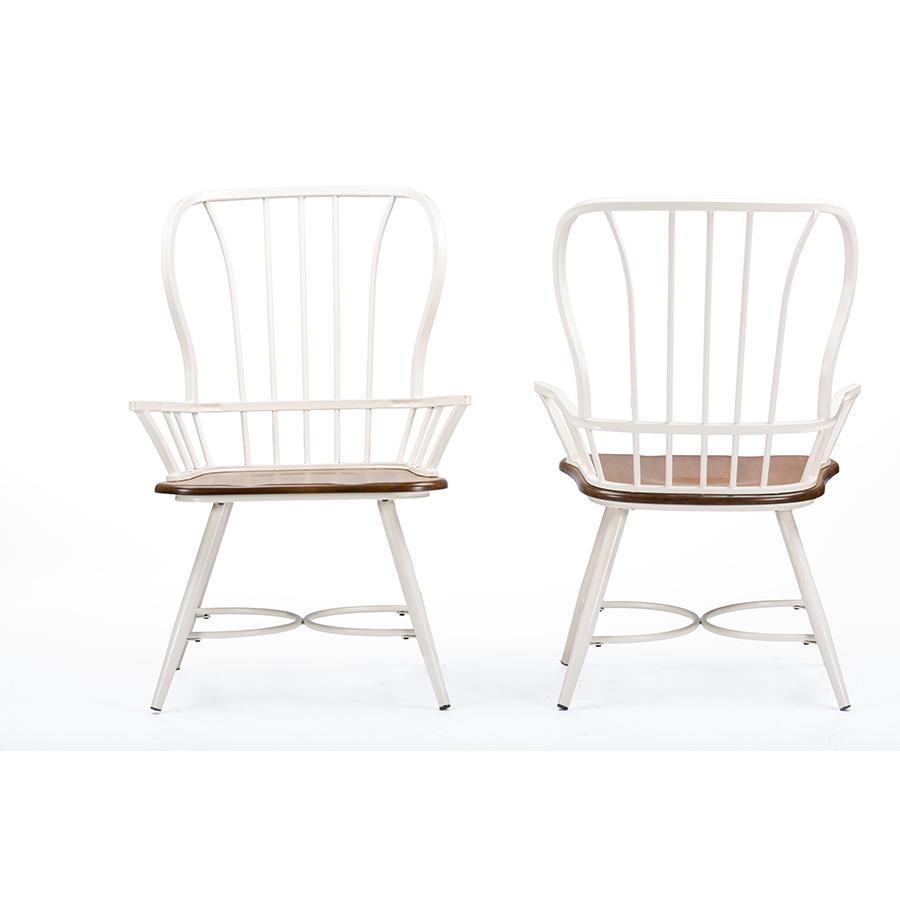 Wood and White Metal Vintage Industrial Dining Arm Chair (Set of 2). Picture 2