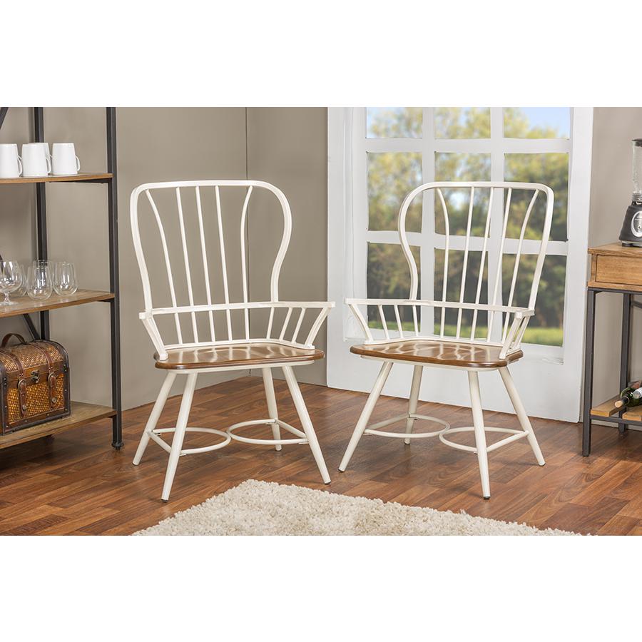 Wood and White Metal Vintage Industrial Dining Arm Chair (Set of 2). Picture 3