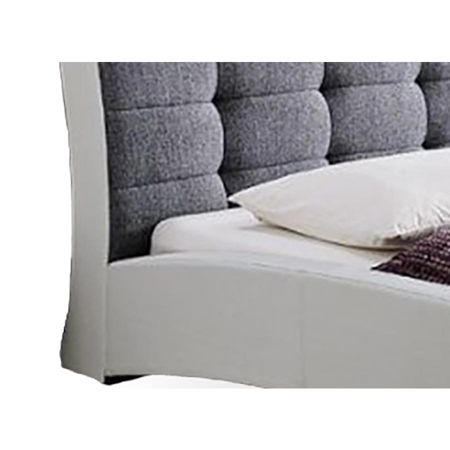 Guerin Contemporary White Faux Leather Grey Fabric Two Tone Upholstered Grid Tufted Queen-Size Platform Bed White/Grey. Picture 2