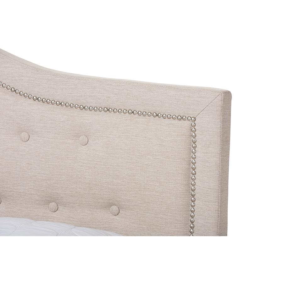 Emerson Modern and Contemporary Light Beige Fabric Upholstered Full Size Bed. Picture 4