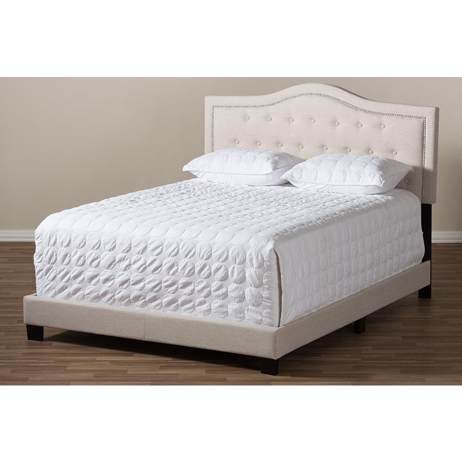 Emerson Modern and Contemporary Light Beige Fabric Upholstered Full Size Bed. Picture 7