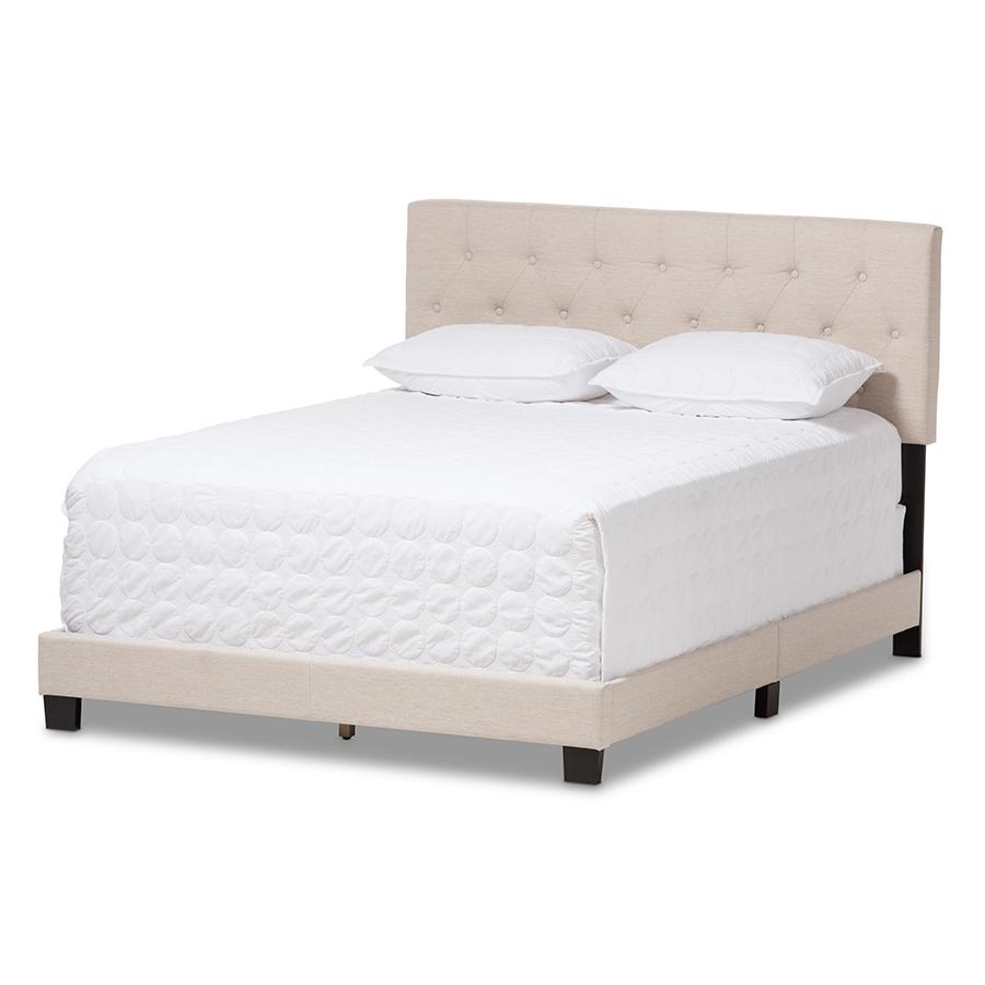 Cassandra Modern and Contemporary Light Beige Fabric Upholstered Queen Size Bed. Picture 1