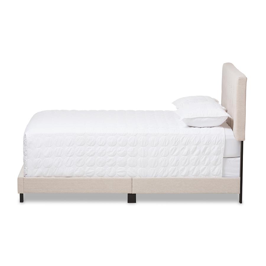 Cassandra Modern and Contemporary Light Beige Fabric Upholstered Queen Size Bed. Picture 2