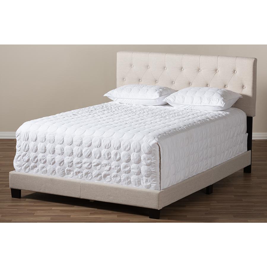 Cassandra Modern and Contemporary Light Beige Fabric Upholstered Queen Size Bed. Picture 7