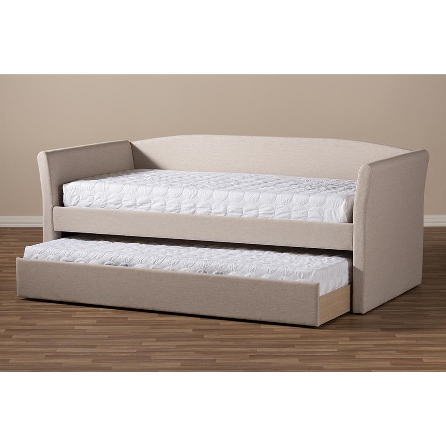 Beige Fabric Upholstered Daybed with Guest Trundle Bed. Picture 11