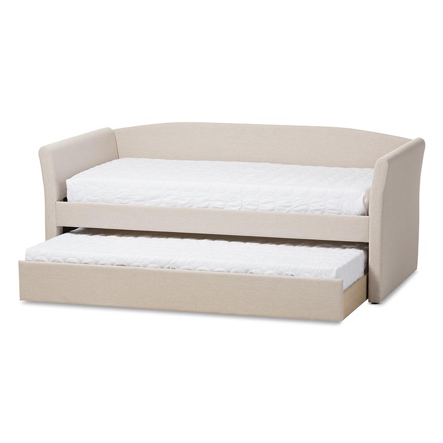 Beige Fabric Upholstered Daybed with Guest Trundle Bed. Picture 2