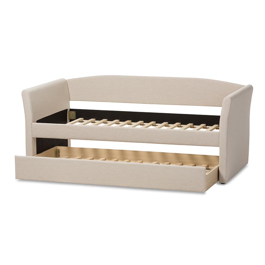 Beige Fabric Upholstered Daybed with Guest Trundle Bed. Picture 5