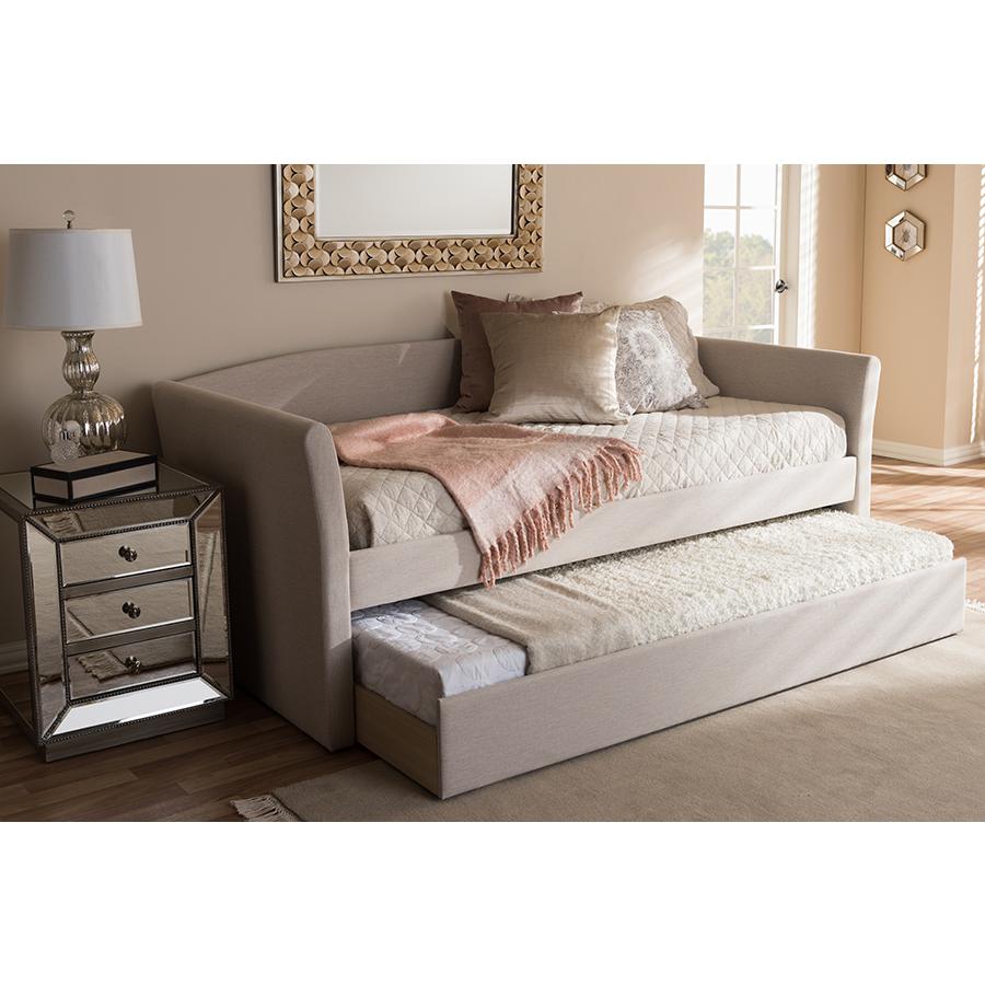 Beige Fabric Upholstered Daybed with Guest Trundle Bed. Picture 7