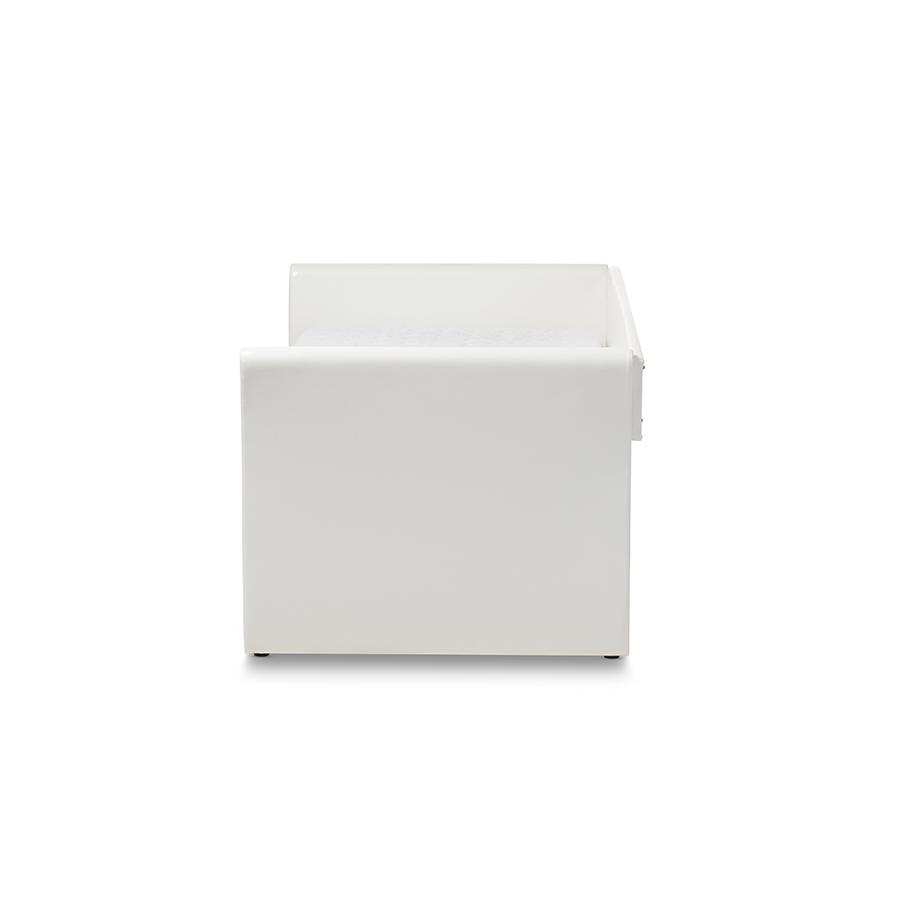 Camino Modern and Contemporary White Faux Leather Upholstered Daybed with Guest Trundle Bed. Picture 3