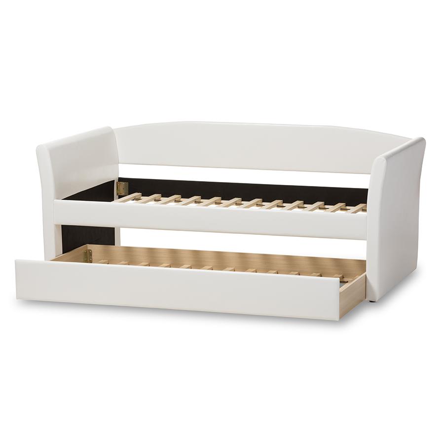 Camino Modern and Contemporary White Faux Leather Upholstered Daybed with Guest Trundle Bed. Picture 5