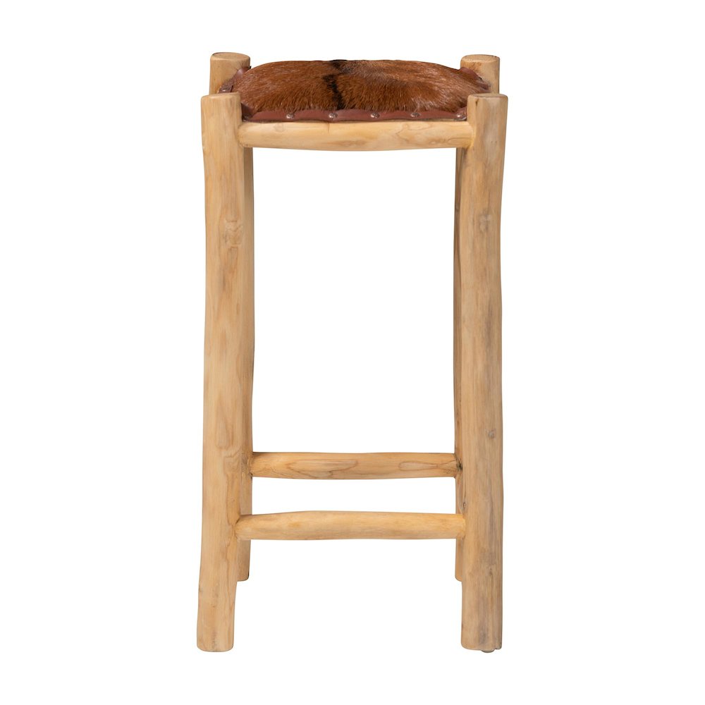 Rivera Genuine Goat Leather Counter Stool - Rustic Boho Seating with Teak Wood. Picture 2