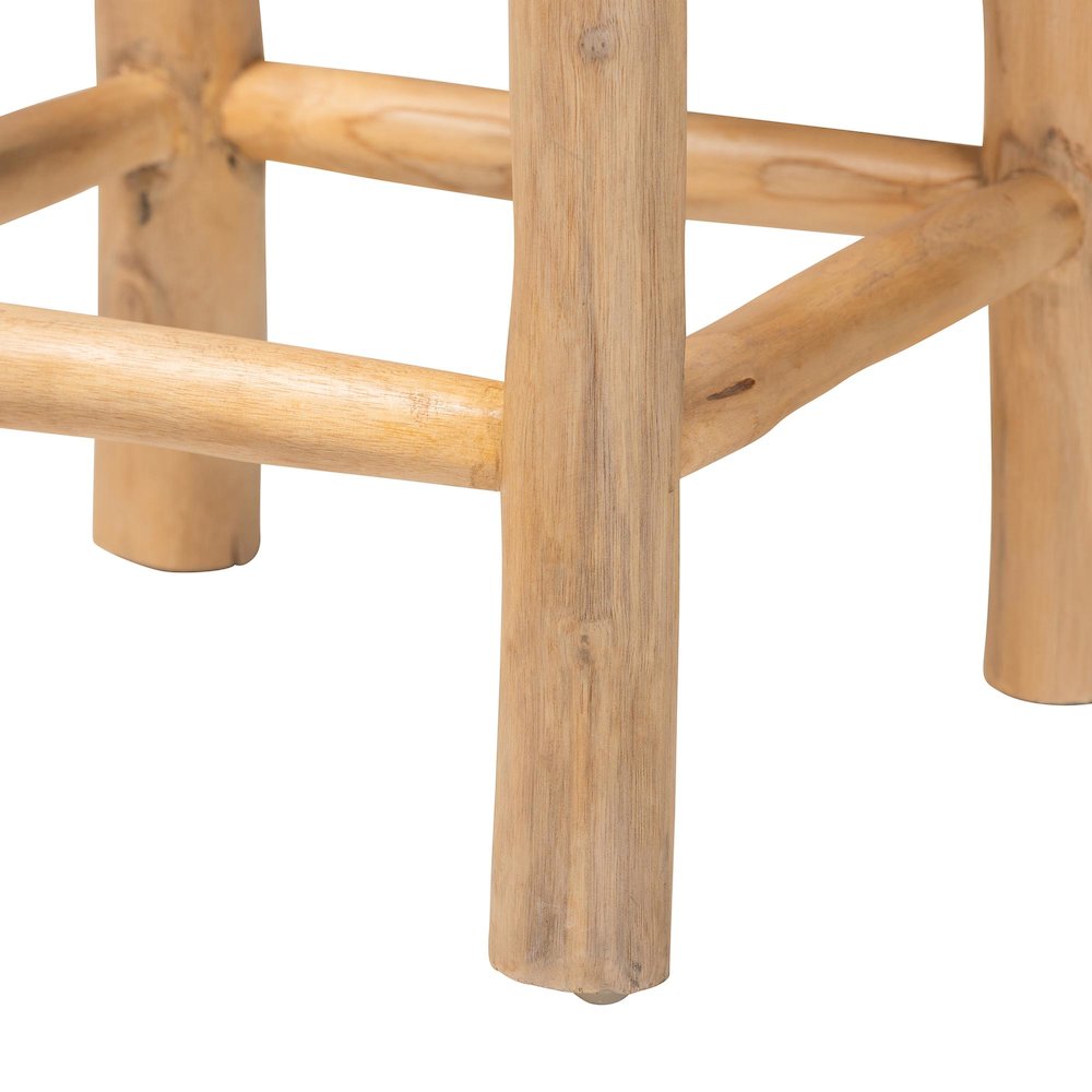 Rivera Genuine Goat Leather Counter Stool - Rustic Boho Seating with Teak Wood. Picture 4