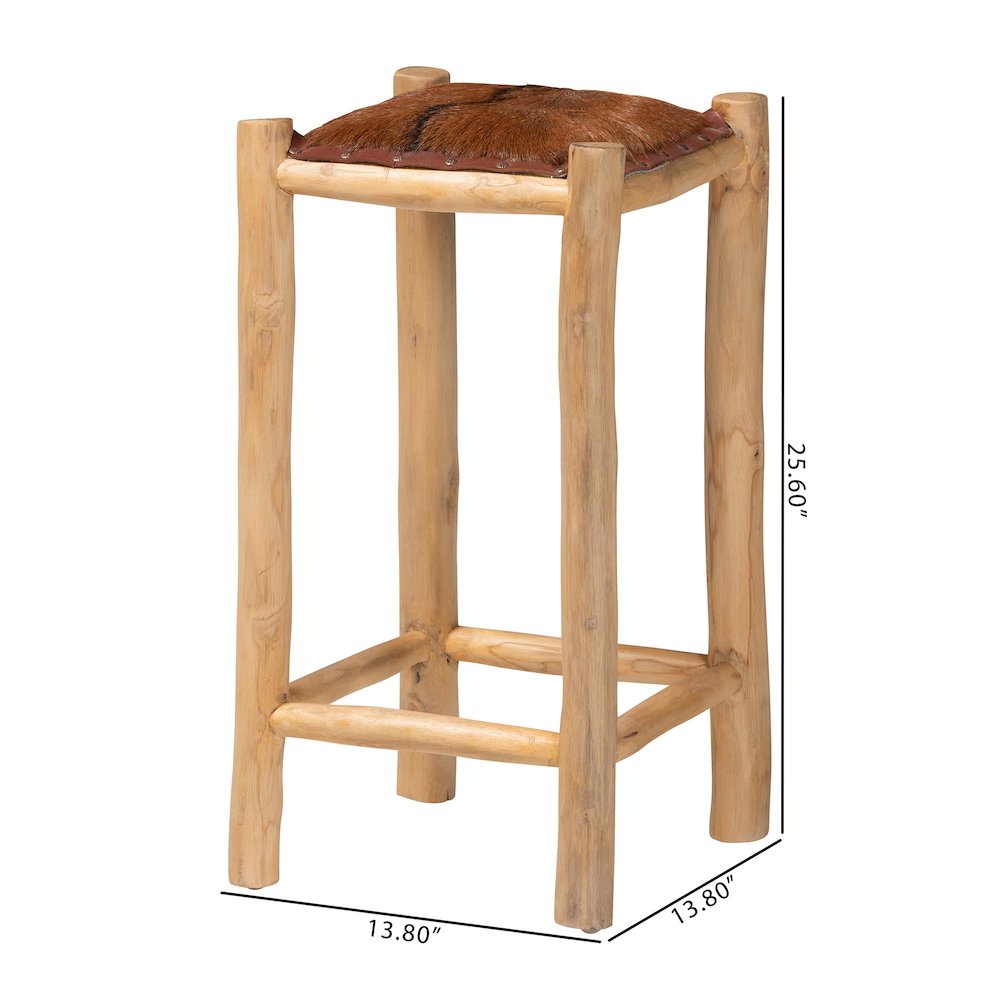 Rivera Genuine Goat Leather Counter Stool - Rustic Boho Seating with Teak Wood. Picture 8