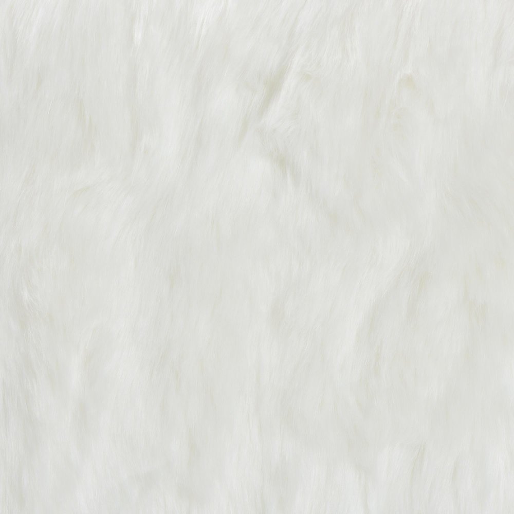 Scotlyn Faux Fur Footstool with Teak Wood Legs - Rustic Boho Accent, White. Picture 4