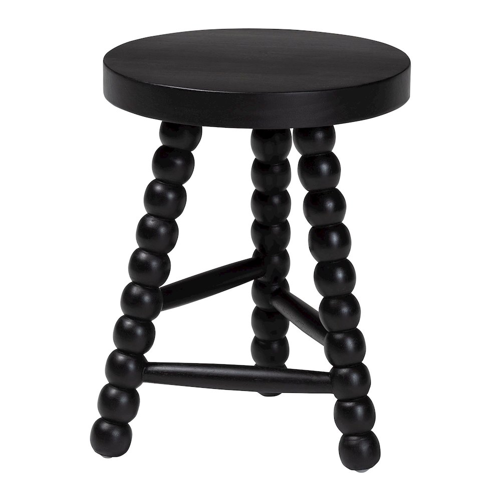 David Acacia Wood Multipurpose Accent Stool - Turned Bobbin Decorative, Black. Picture 1