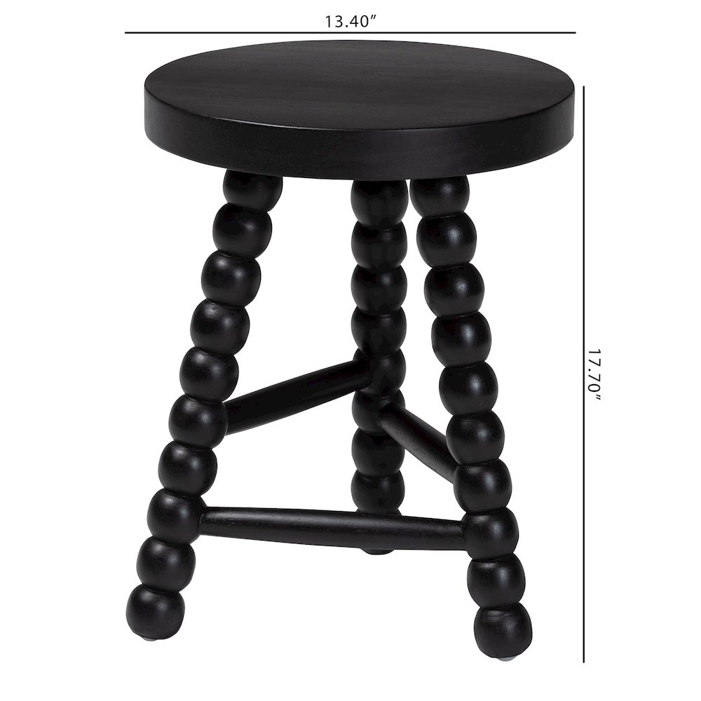 David Acacia Wood Multipurpose Accent Stool - Turned Bobbin Decorative, Black. Picture 7