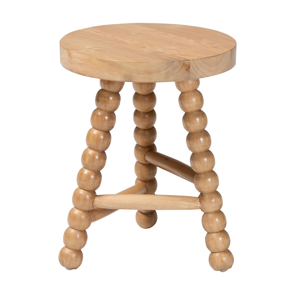 David Acacia Wood Multipurpose Accent Stool - Turned Bobbin, Natural Brown. Picture 2