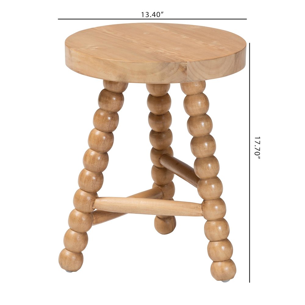 David Acacia Wood Multipurpose Accent Stool - Turned Bobbin, Natural Brown. Picture 7