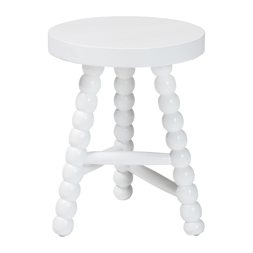 David Acacia Wood Multipurpose Accent Stool - Turned Bobbin Decorative, White. Picture 2