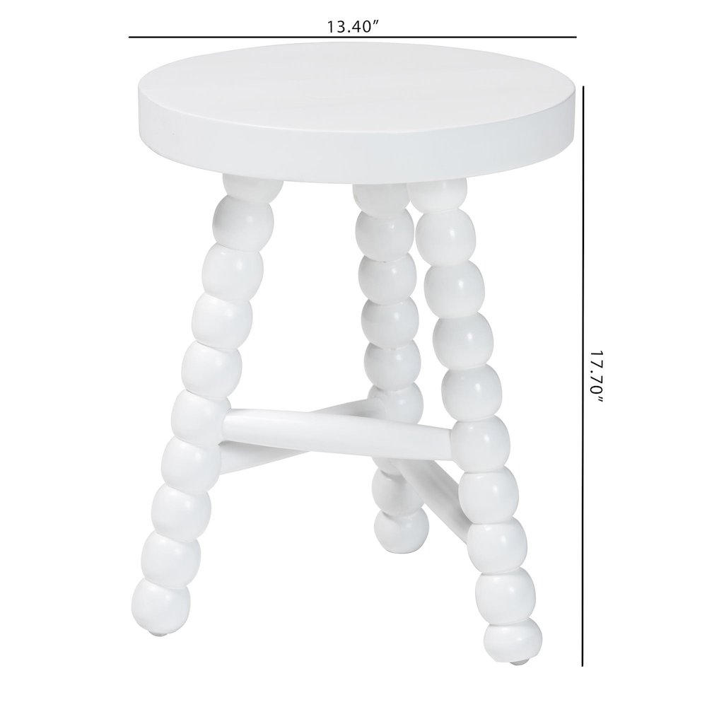 David Acacia Wood Multipurpose Accent Stool - Turned Bobbin Decorative, White. Picture 7
