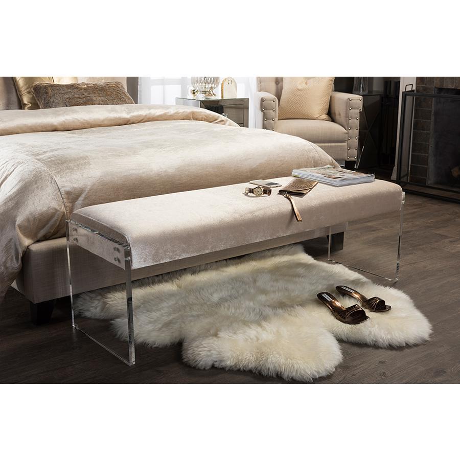 Microsuede Lux Bench with Paneled Acrylic Legs. Picture 4