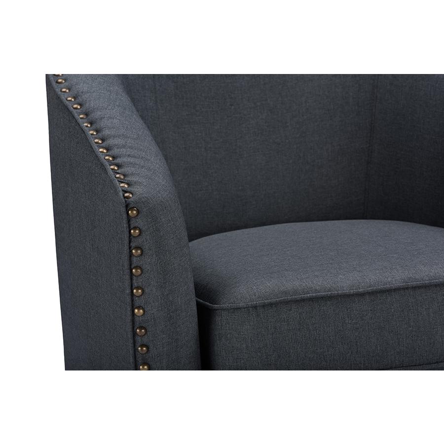 Classic Retro Grey Fabric Upholstered Swivel Tub Chair. Picture 3
