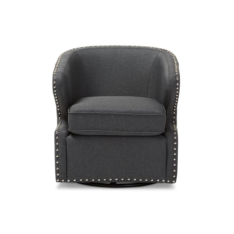 Baxton Studio Finley Mid-century Modern Grey Fabric Upholstered Swivel Armchair. Picture 5