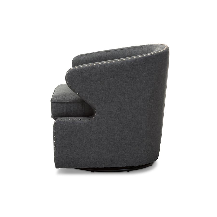 Baxton Studio Finley Mid-century Modern Grey Fabric Upholstered Swivel Armchair. Picture 2