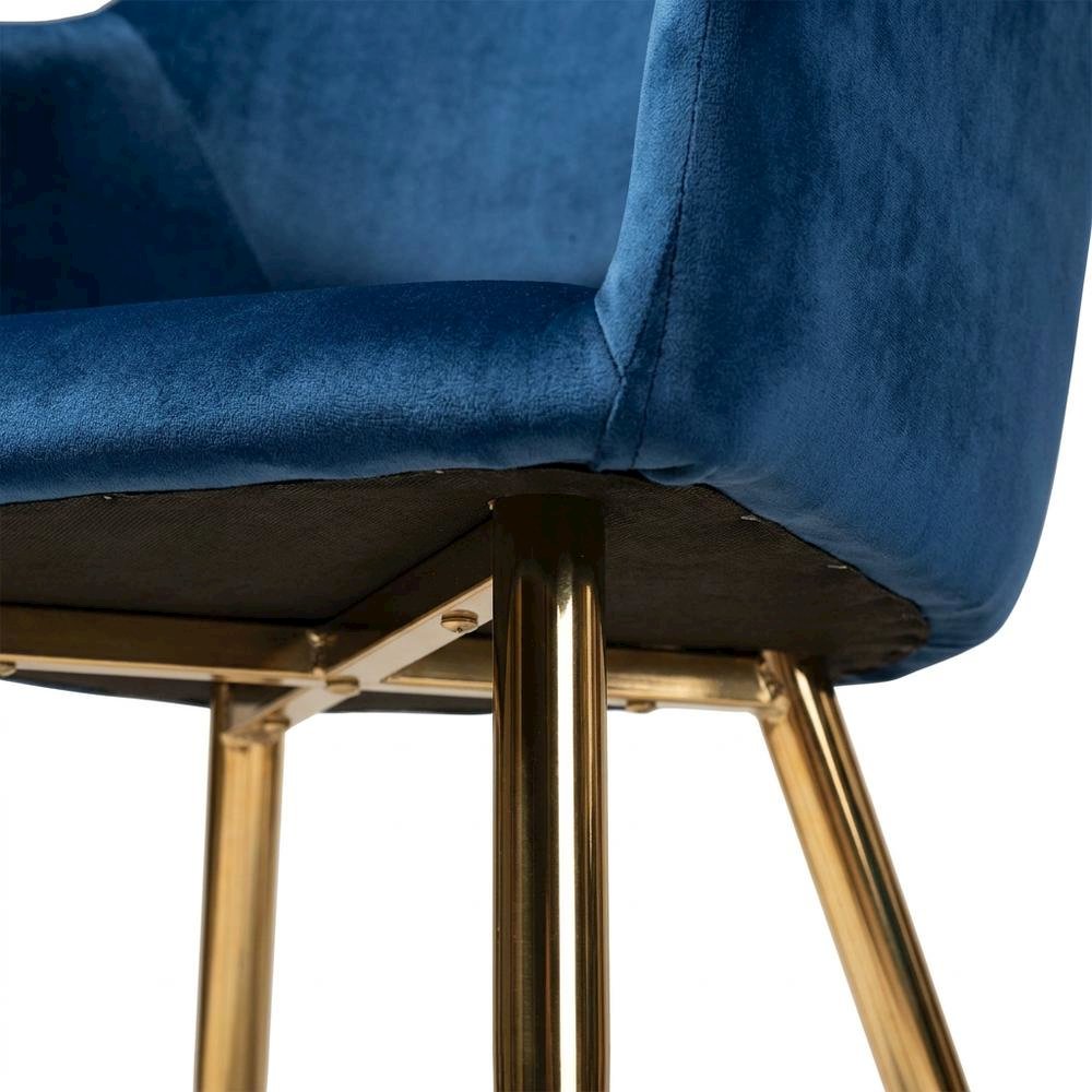 Polyester Upholstered Metal Dining Chairs, Navy Blue/Gold, Set of 2. Picture 8