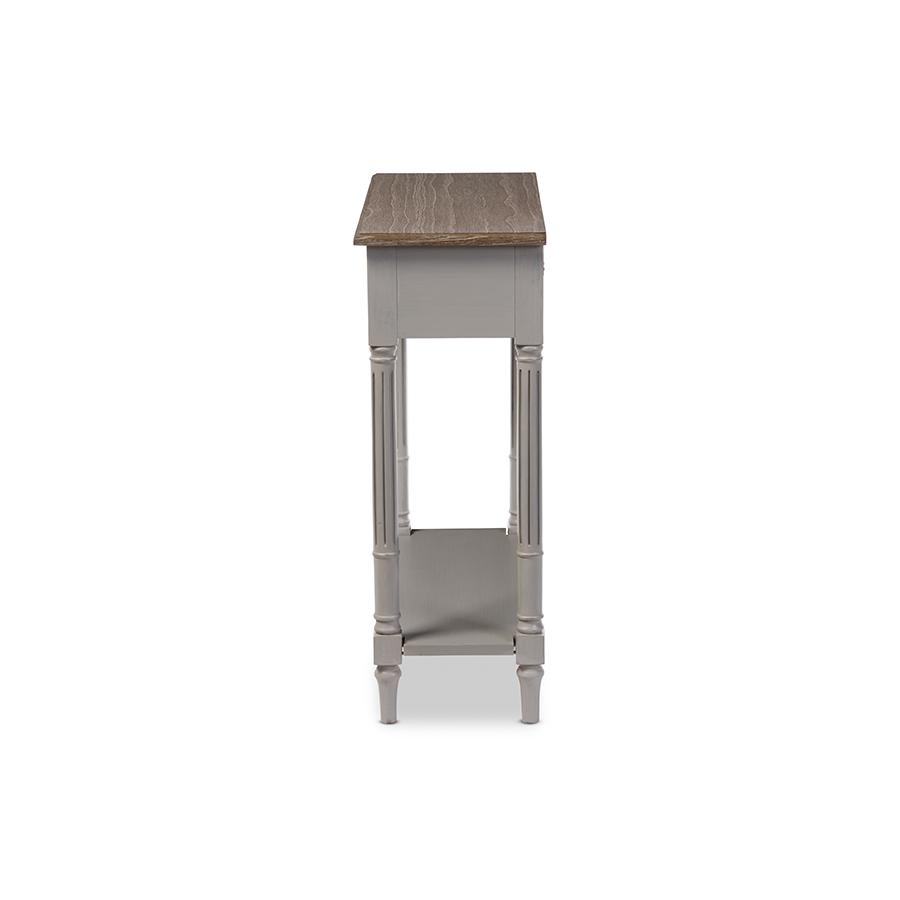 Edouard French Provincial Style White Wash Distressed Two-tone 1-drawer Console Table White/Light Brown. Picture 3