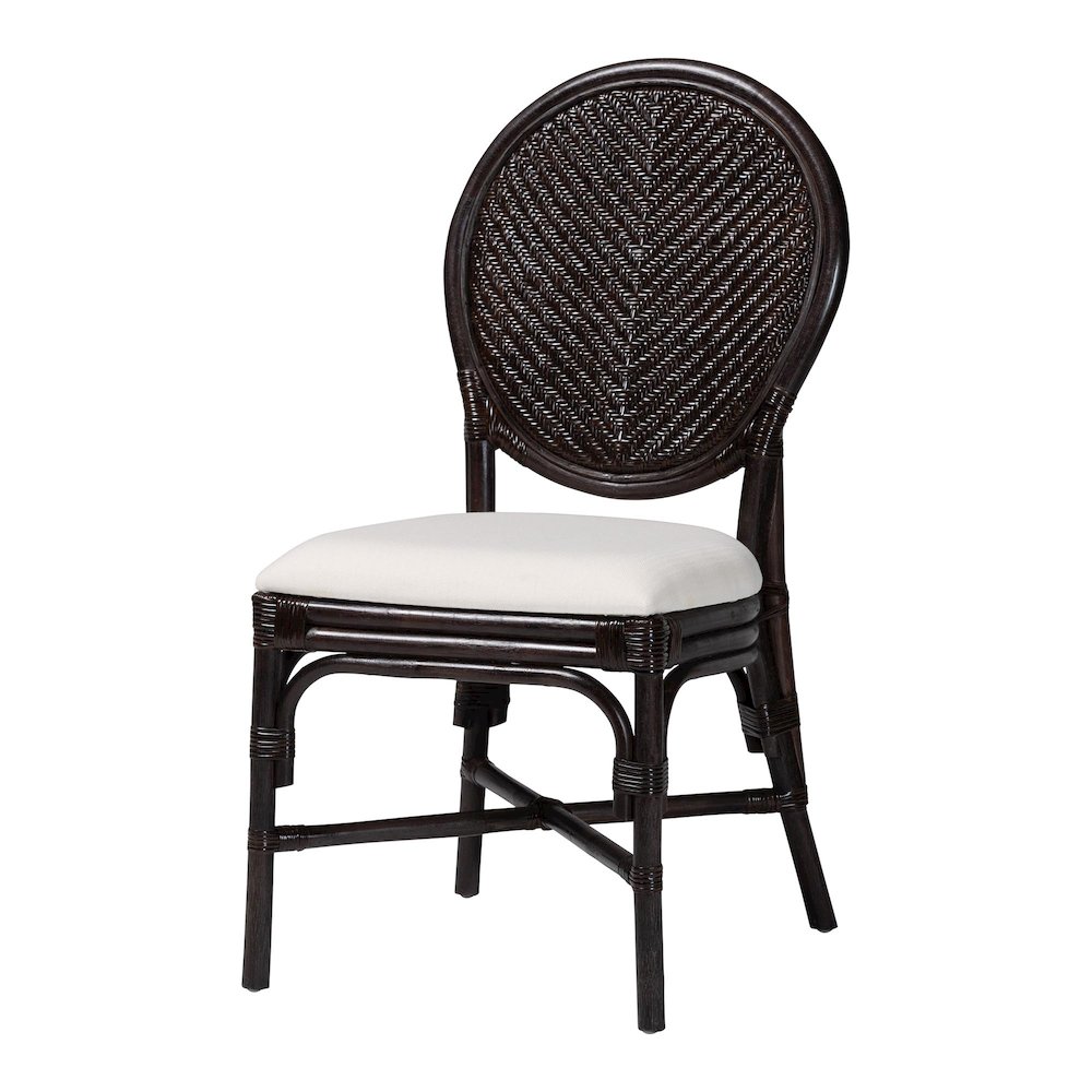 Elmer Natural Rattan Dining Chair - Handwoven Wicker Accent Chair, Espresso. Picture 1