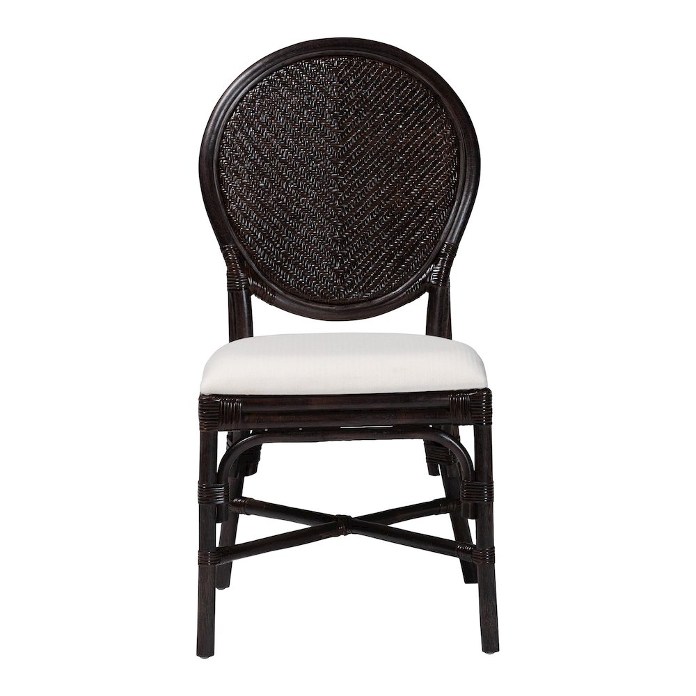 Elmer Natural Rattan Dining Chair - Handwoven Wicker Accent Chair, Espresso. Picture 2