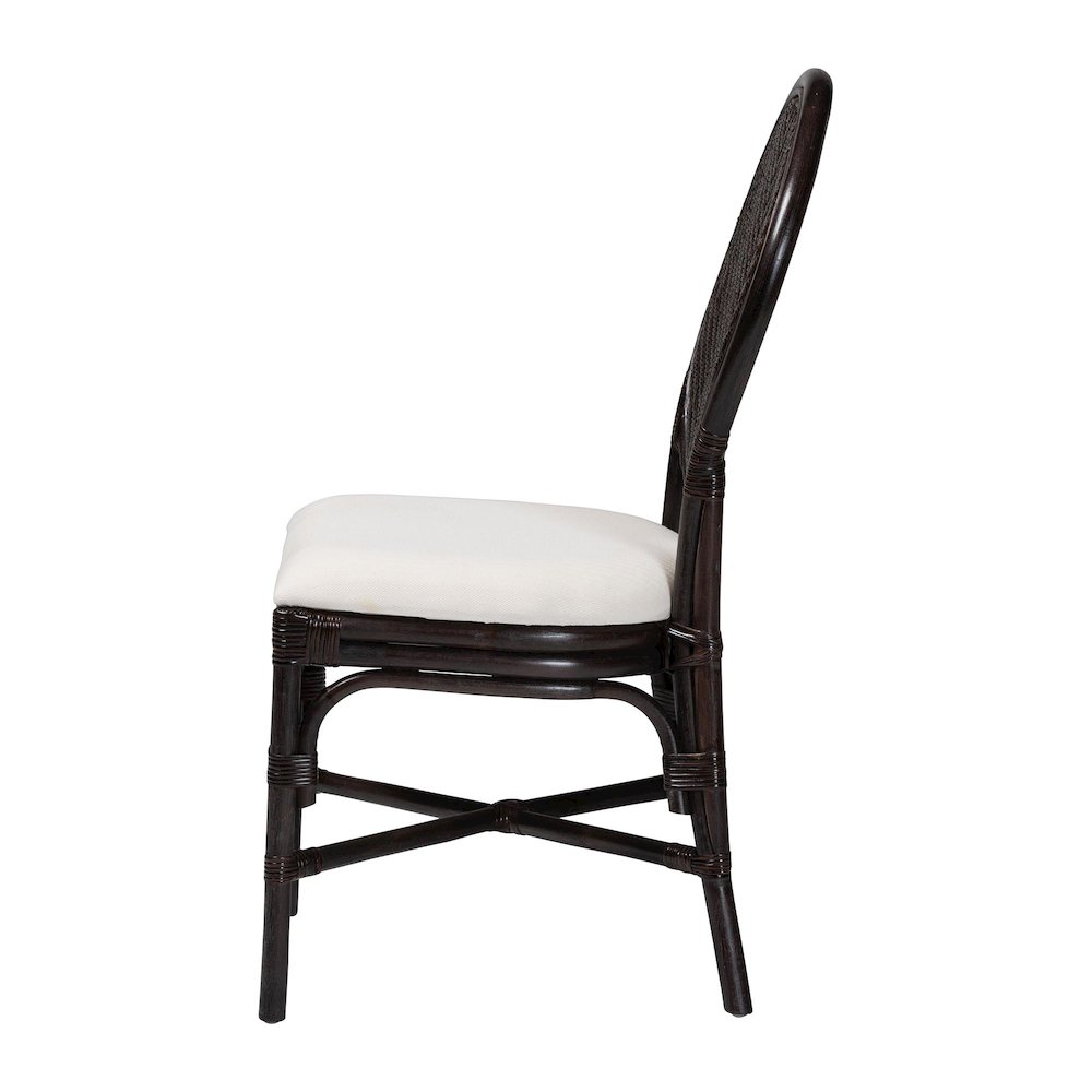 Elmer Natural Rattan Dining Chair - Handwoven Wicker Accent Chair, Espresso. Picture 3