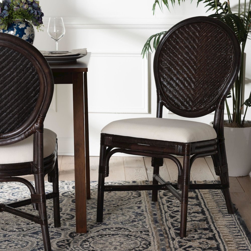 Elmer Natural Rattan Dining Chair - Handwoven Wicker Accent Chair, Espresso. Picture 8