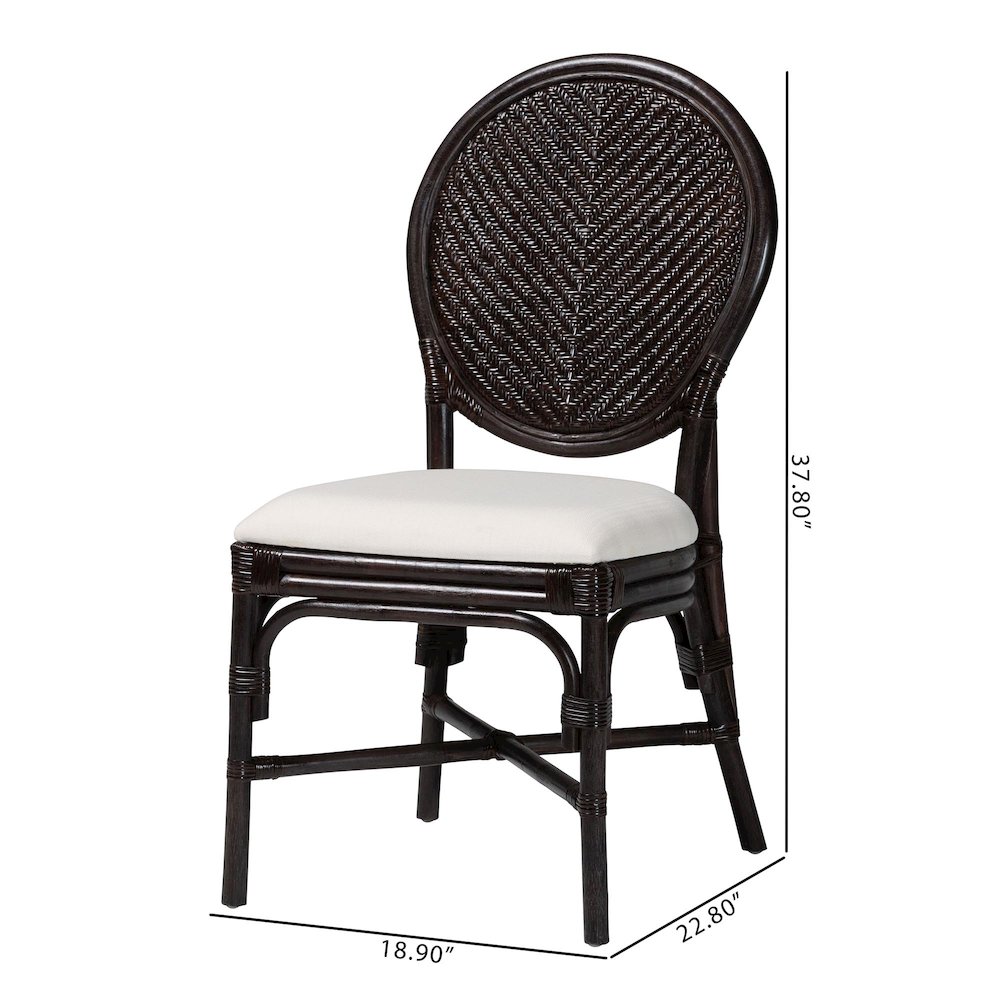 Elmer Natural Rattan Dining Chair - Handwoven Wicker Accent Chair, Espresso. Picture 9