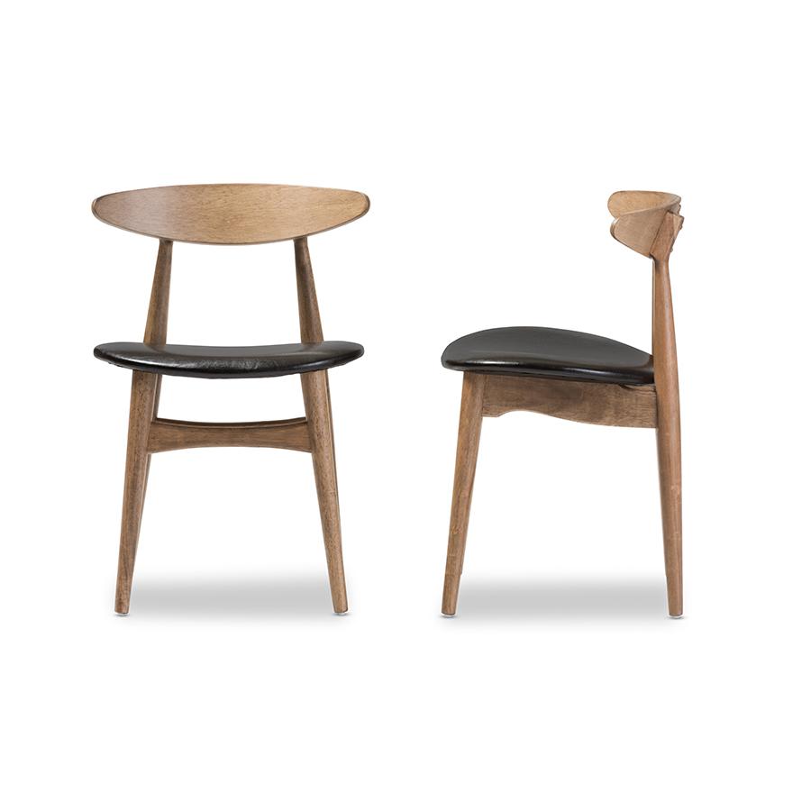 Leather and "Oak" Light Brown Finishing Wood Dining Chair. Picture 3