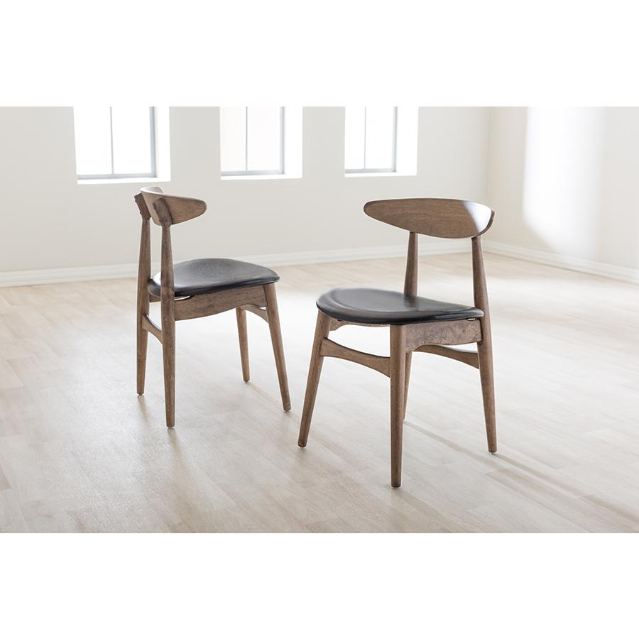 Leather and "Oak" Light Brown Finishing Wood Dining Chair. Picture 5