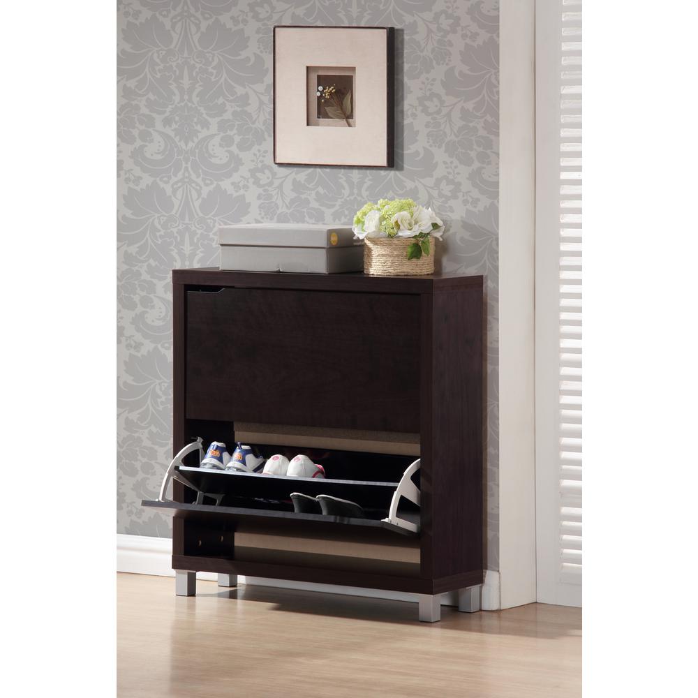 Baxton Studio Simms Dark Brown Modern Shoe Cabinet. Picture 1