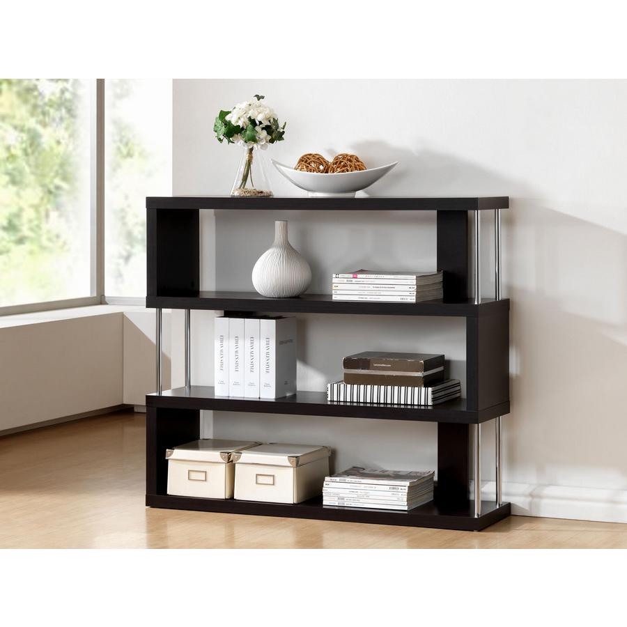 Baxton Studio Barnes Dark Brown Three-Shelf Modern Bookcase. Picture 2