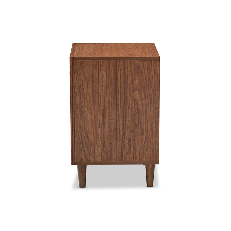 Scandinavian Style White and Walnut Wood 1-drawer and 1-door Nightstand. Picture 2