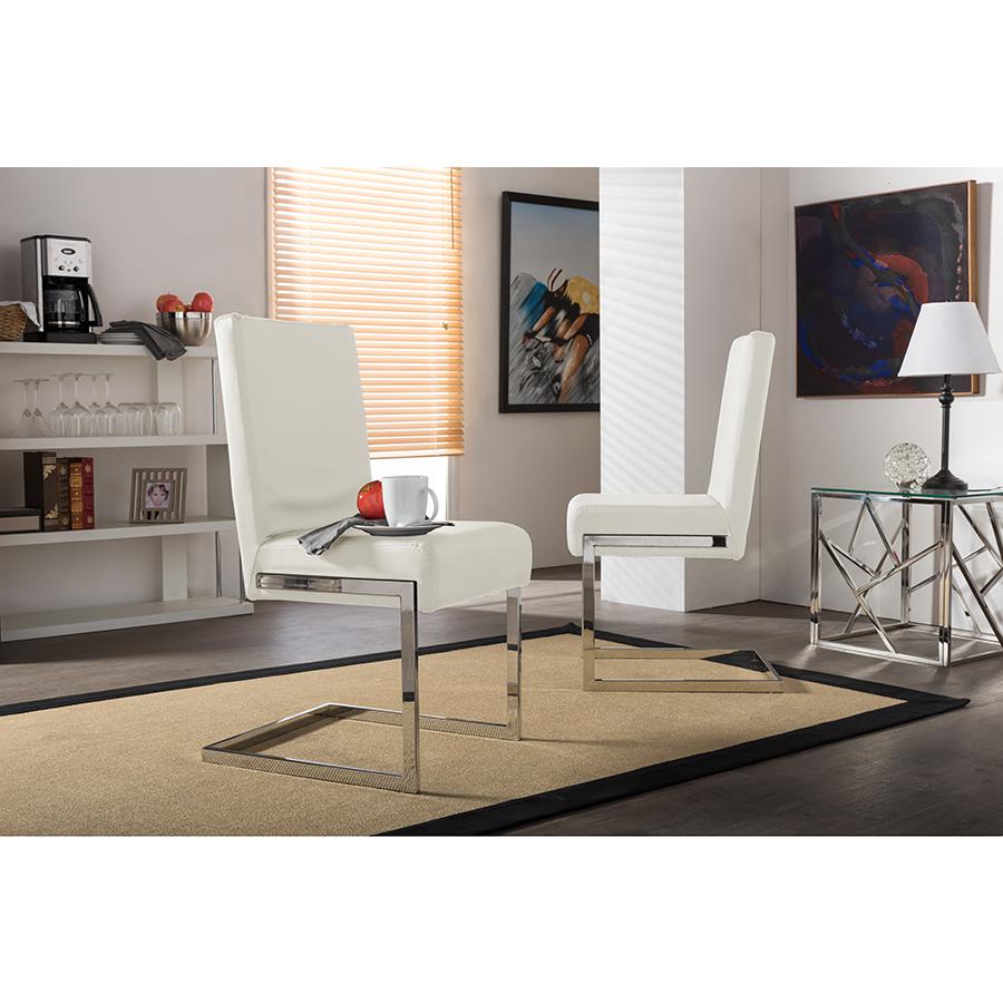 Leather Upholstered Stainless Steel Dining Chair (Set of 2). Picture 5