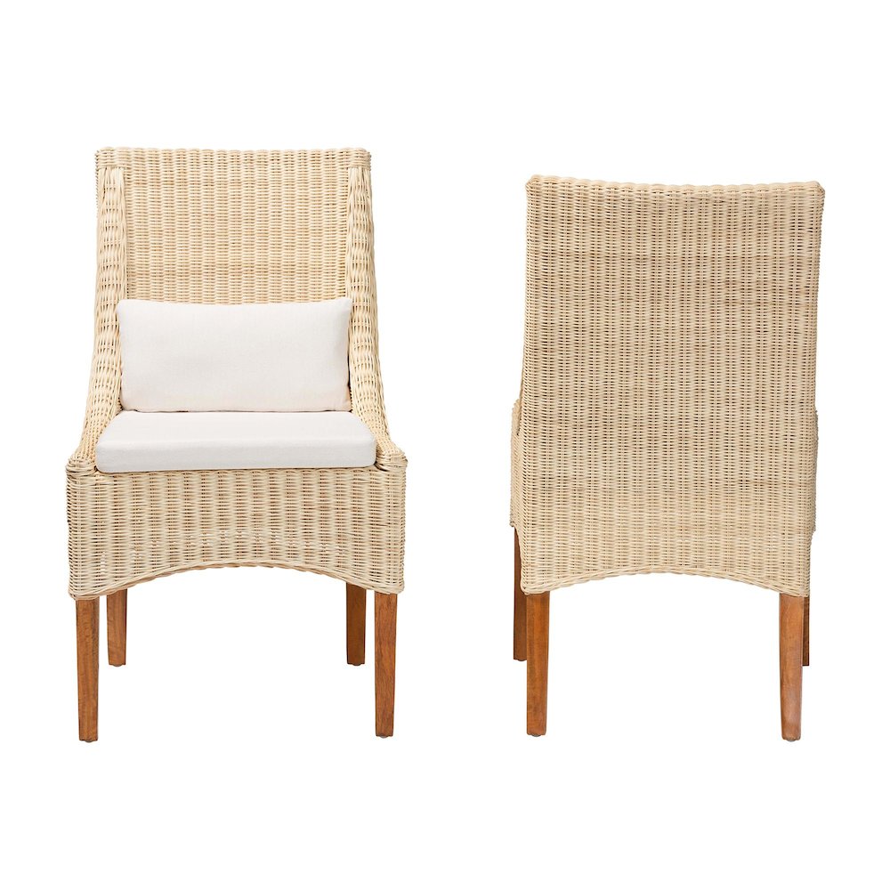 Haybourne Natural Rattan 2-Piece Dining Chair Set - Handwoven Wicker Accent. Picture 2
